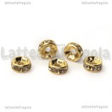 5 Rondelle in rame Gold plated con strass cristal 6x3mm